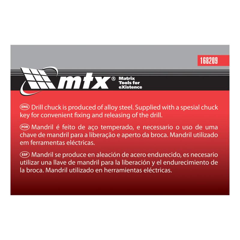 Mandril para furadeira, com chave, cone b18, 3-16mm, 1pc // mtx